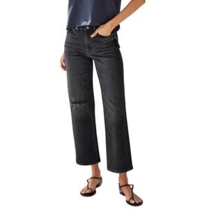 AYR Straight Crop Leg Jeans Black Rebel Rebel with Knee Rip 29